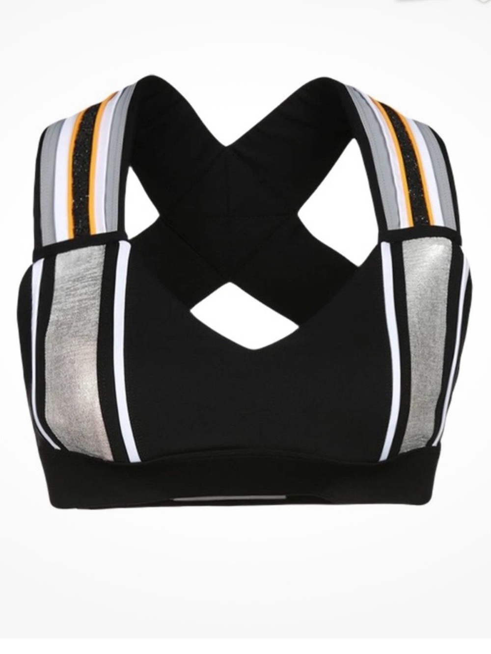 No Ka’ Oi Embellished Black Cross-Back Sports Bodysuit Top Size XS